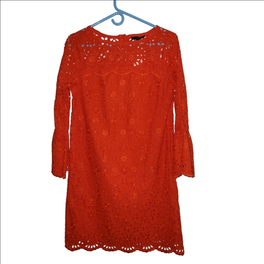 J.Crew Bell Sleeve Eyelet Cocktail Dress Sz 2 - Picture 4 of 10